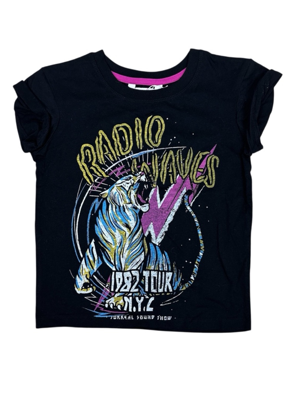 SUPRE Black Graphic Baby Tee with Multicolor Panther  - XXXS